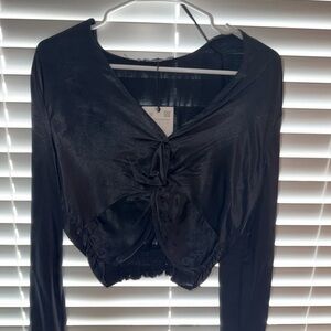Zara Black Satin Knot Front Top